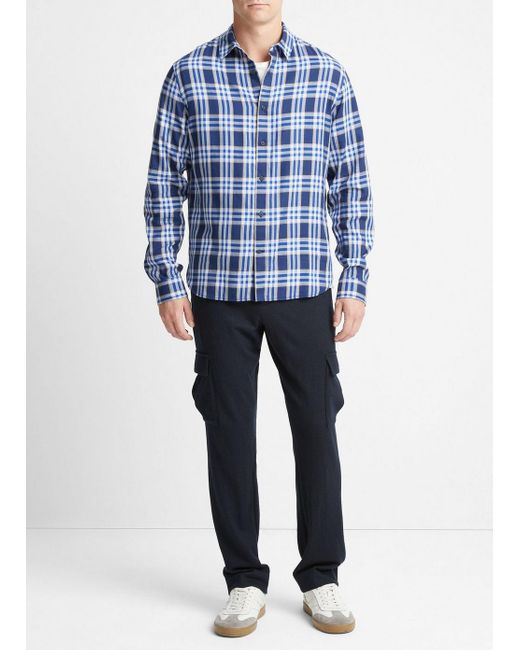 Vince Venice Plaid Long-sleeve Shirt, Blue, Size Xl for men