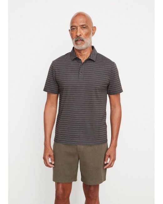 Vince Garment Dye Fleck Stripe Short-sleeve Polo Shirt, Washed Black, Size Xs for men