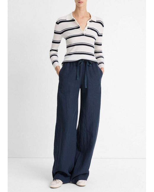 Vince Blue Striped Cashmere-Blend Polo Sweater