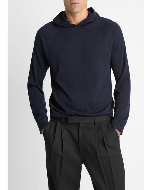 Vince Blue Featherweight Merino Wool-Cashmere Hoodie for men