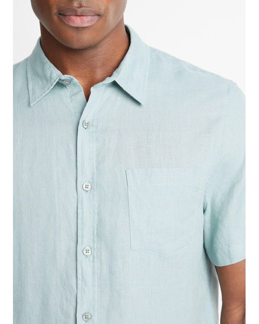 Vince Linen Short-sleeve Shirt, Ceramic Blue, Size Xxl for men