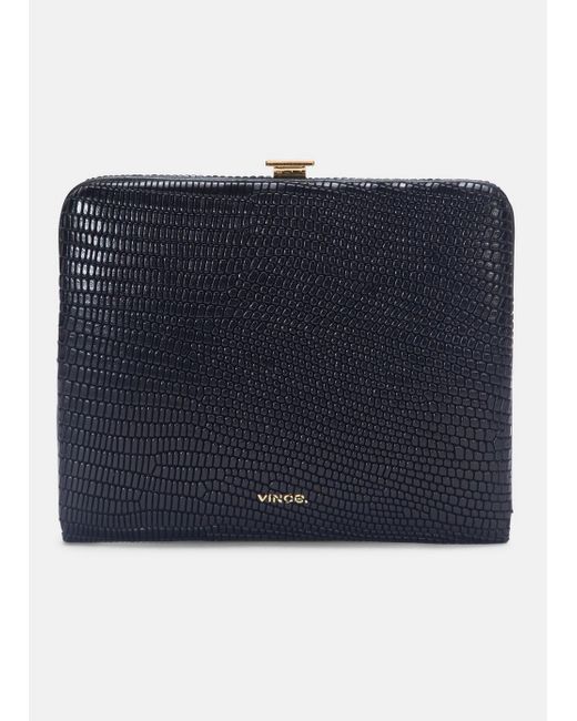 Vince Blue Lizard-Embsed Leather Frame Wallet