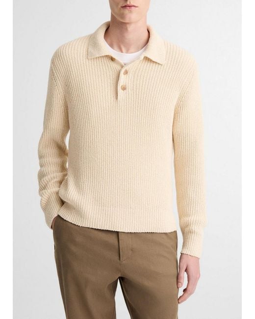 Vince White Italian Cotton-blend Shaker Polo Sweater, Bone, Size Xxl for men
