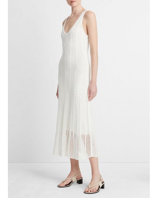Vince Cotton Mesh-grid Godet Dress, Off White, Size Xs
