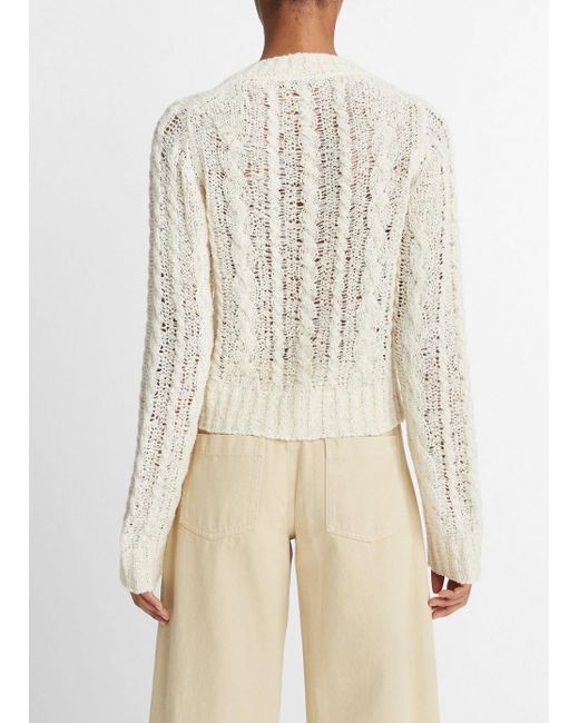 Vince Natural Textured Cable V-neck Sweater, Cream, Size S