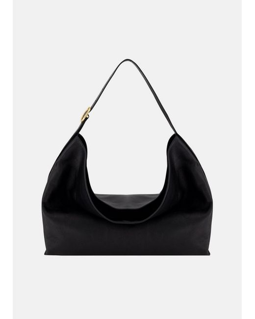 Vince Black Vivian Plongé Leather Medium Hobo Bag
