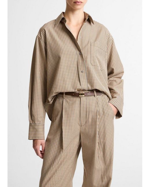 Vince Natural Checked Italian Cotton-Blend Cropped Button-Front Shirt