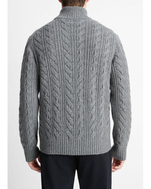 Vince Gray Cable-knit Wool Quarter-zip Sweater, Grey, Size Xl for men