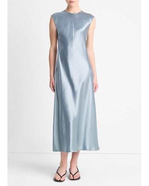 Vince Blue Bias Cut Cap Sleeve Maxi Dress