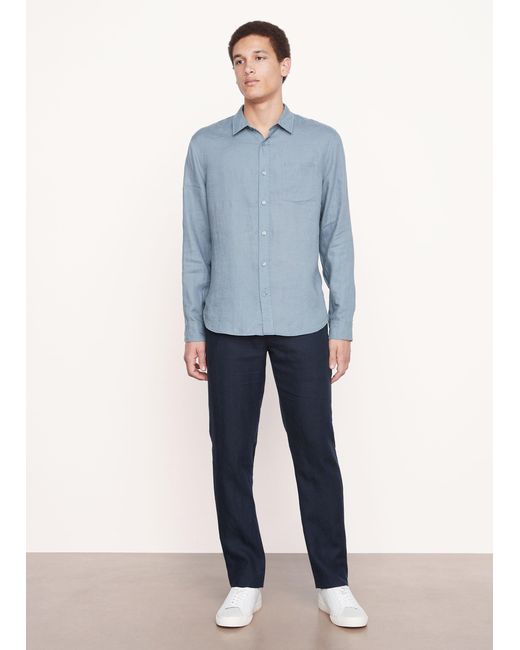 Vince Linen Long-sleeve Shirt, Blue, Size Xxl