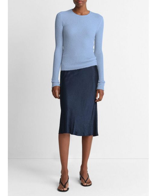 Vince Blue Waffle-stitched Cashmere-silk Sweater, Azure Gem, Size L