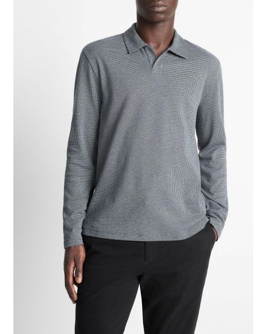 Vince Gray Houndstooth Cotton Johnny-Collar Polo Shirt for men