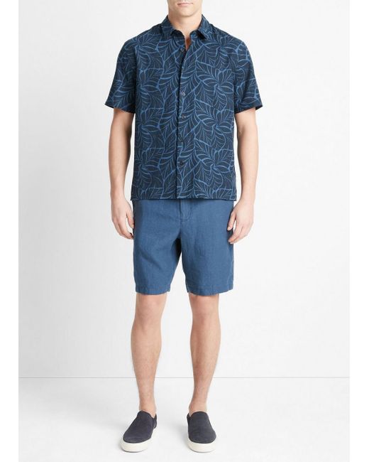 Vince Knotted Leaves Short-sleeve Shirt, Coastal Blue /dark Washed Indigo, Size Xl for men