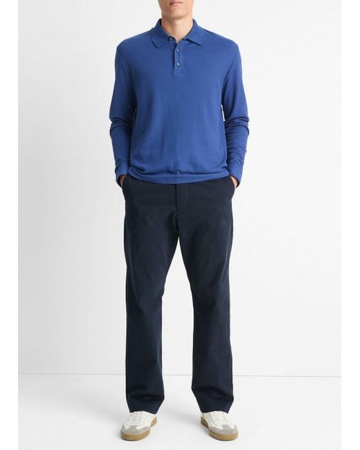 Vince Blue Pima Cotton Piqué Long-Sleeve Polo Shirt for men