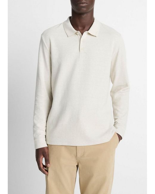 Vince White Heathered Double-Face Cotton-Blend Polo Shirt for men