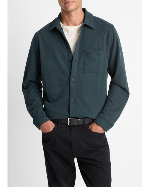 Vince Blue Sueded Cotton Jersey Button-Front Shirt for men