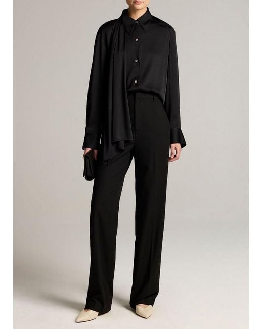 Vince Black Elsa Fine Suiting High-Rise Straight-Leg Trouser