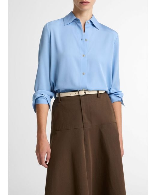 Vince Blue Stretch-Silk Button-Front Blouse