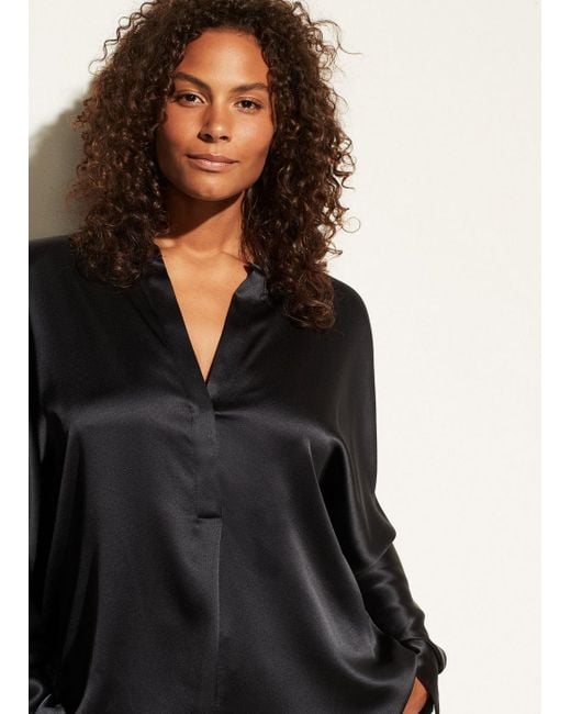 Vince Satin Band Collar Blouse in Blue 
