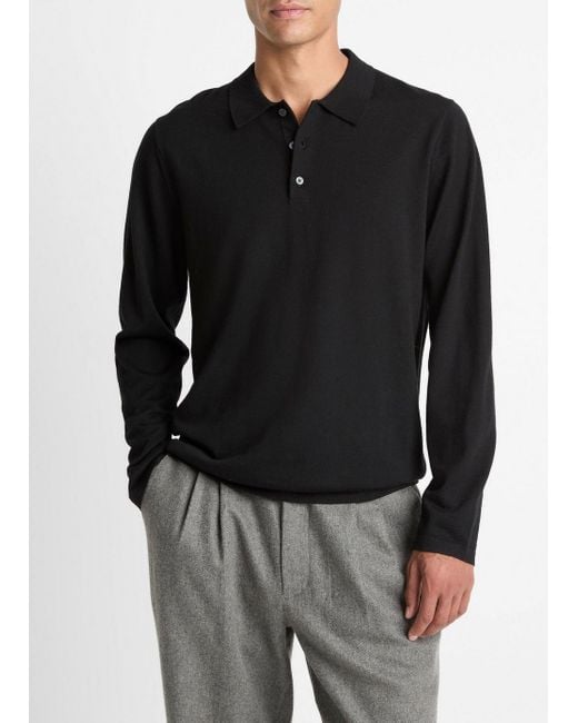 Vince Black Wool Polo Sweater for men