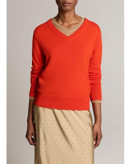 Vince Red Cashmere Casual V-Neck Sweater