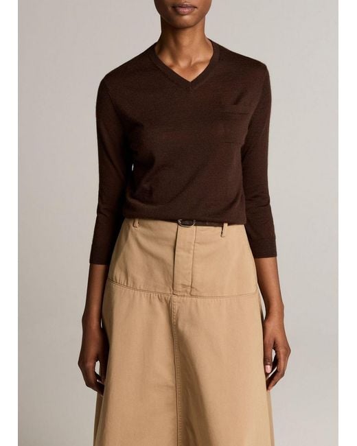 Vince Brown Cashmere-Silk Pocket V-Neck Sweater