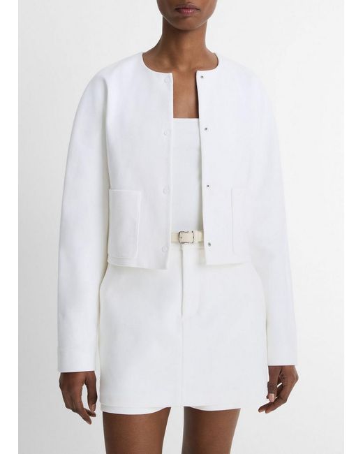 Vince White Italian Cotton Collarless Jacket