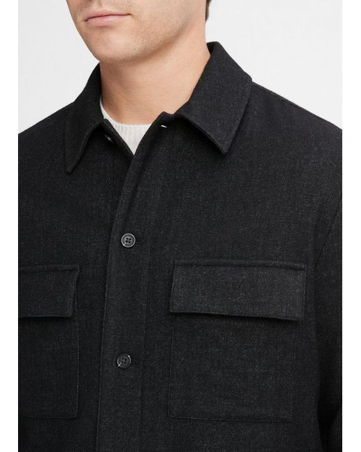 Vince Italian Virgin Wool-blend Flannel Overshirt, Black, Size Xl for men