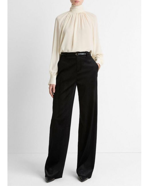 Vince White Italian Velvet High-Waist Wide-Leg Trouser