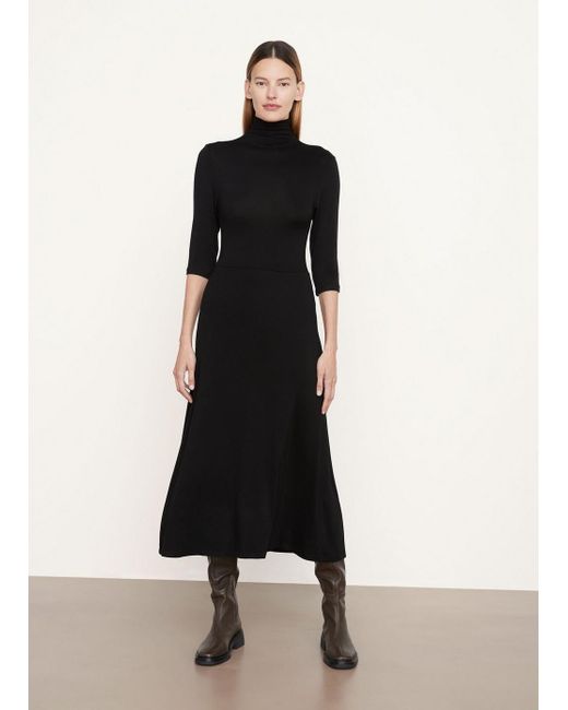 Vince Black Elbow Sleeve Turtleneck Dress