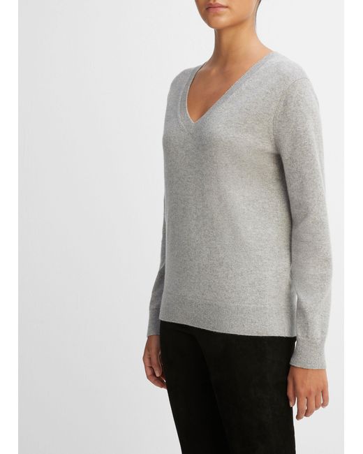 Vince Gray Cashmere Weekend V-neck Sweater
