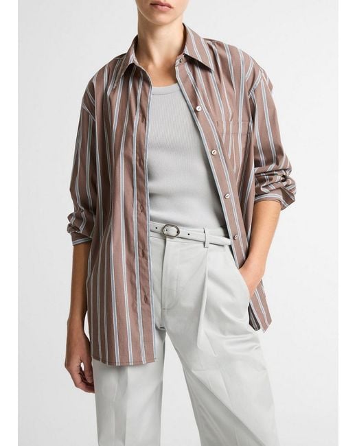 Vince Gray Striped Cotton-Blend Button-Front Shirt