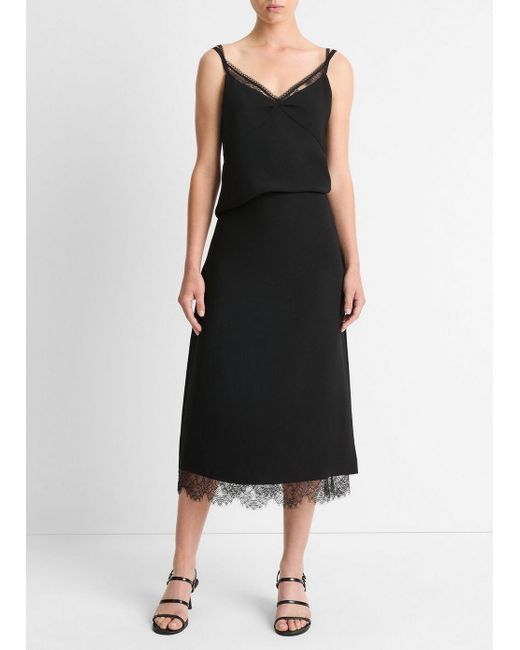 Vince Black Lace-Paneled Straight Skirt