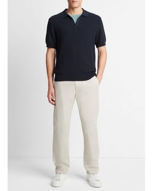 Vince Crafted Rib Cotton-cashmere Johnny Collar Sweater, Coastal Blue, Size Xl for men