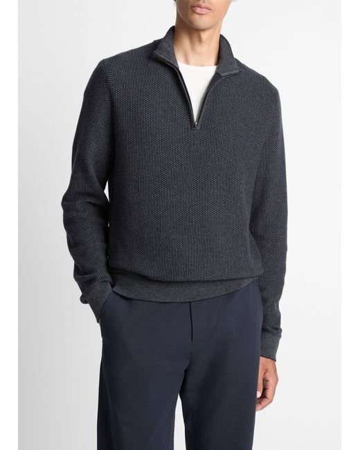 Vince Blue Geo-Jacquard Wool-Blend Quarter-Zip Sweater for men