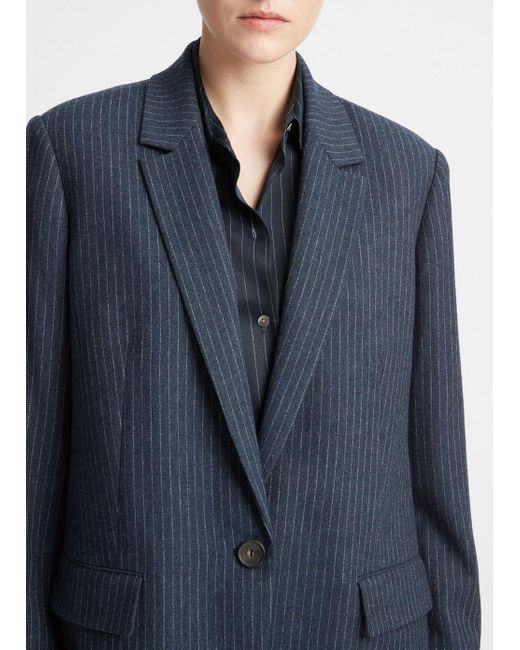 Vince Blue Pinstripe Flannel Blazer, Multicolor, Size 6