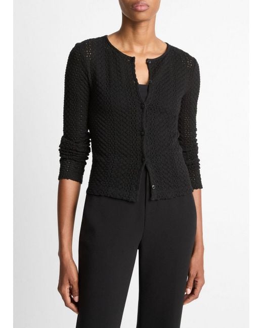 Vince Black Textural Cotton Cardigan