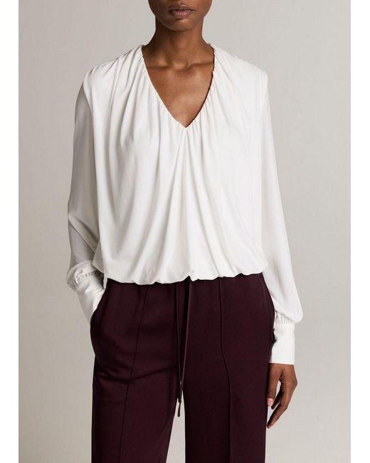 Vince White Matte Jersey V-Neck Bubble Top