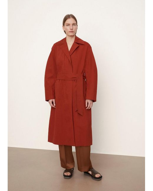Vince Belted Long Coat in Red | Lyst