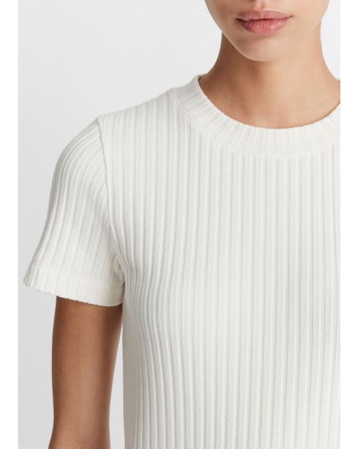 Vince Ribbed Short-sleeve Crew Neck T-shirt, Off White, Size S