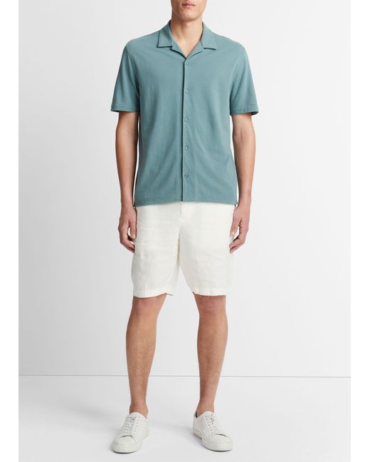 Vince Blue Cotton Piqué Cabana Shirt, Mirage Teal, Size M for men