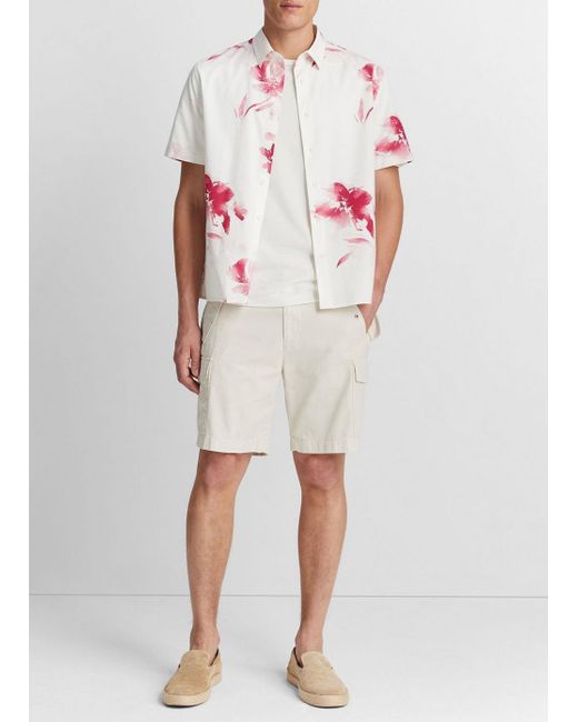 Vince Multicolor Faded Floral Short-sleeve Shirt, Dark Pink Blaze, Size Xl for men