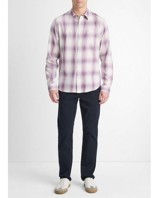 Vince White Mirage Plaid Cotton-Blend Long-Sleeve Shirt for men