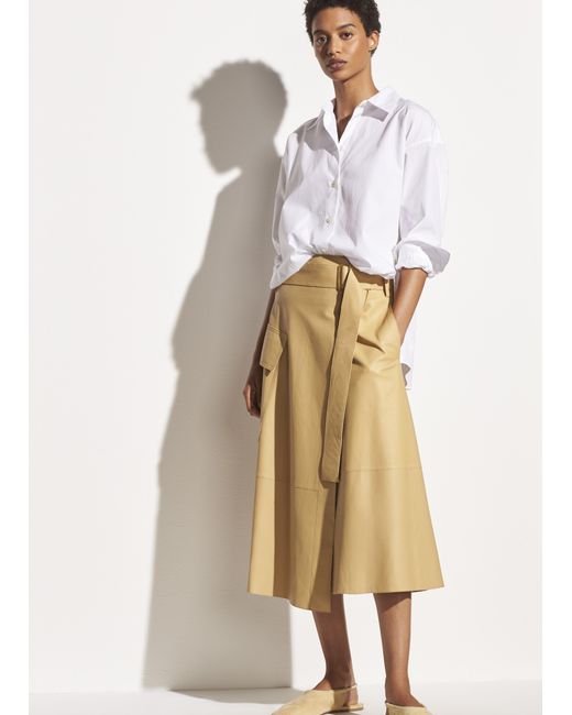 Vince Natural Belted Leather Wrap Skirt