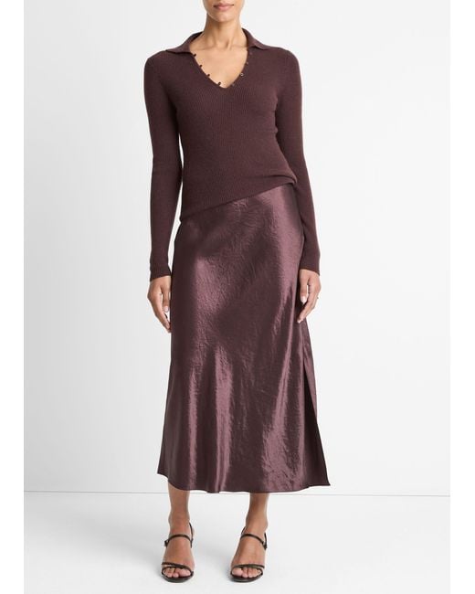 Vince Women's Purple Satin Side-Slit Slip Skirt