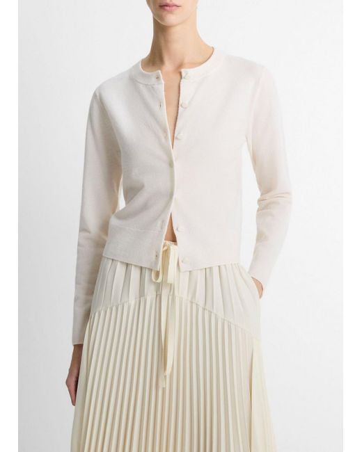 Vince White Wool & Cashmere-Blend Tipped Half-Moon Cardigan