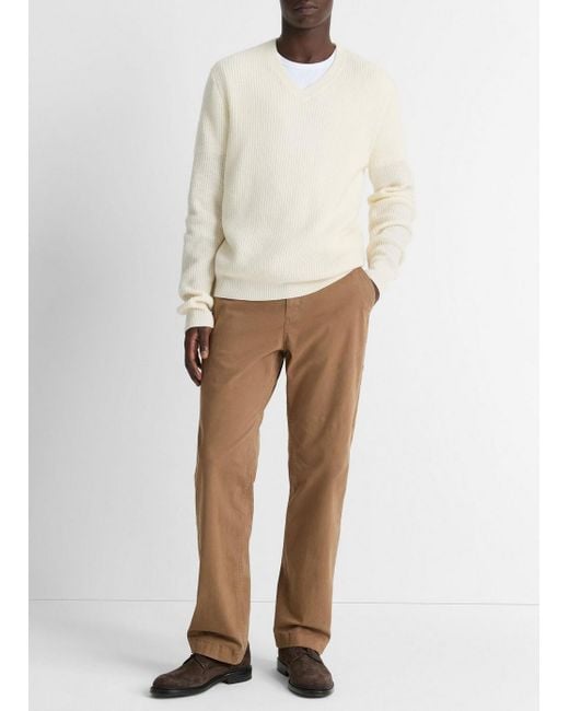 Vince White Shaker-Stitch Wool-Cashmere V-Neck Sweater for men