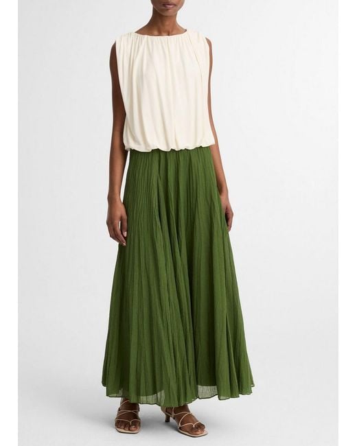 Vince Green Crinkled Plissé Cotton-Blend Maxi Skirt