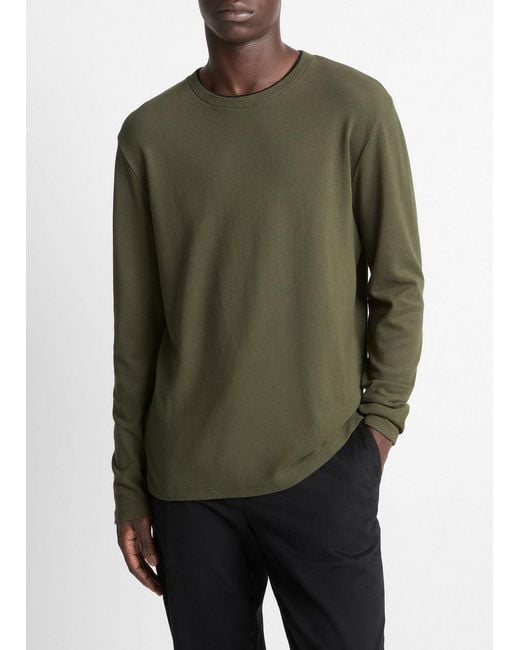 Vince Green Micro-Waffle Pima Cotton Double-Collar Long-Sleeve T-Shirt for men