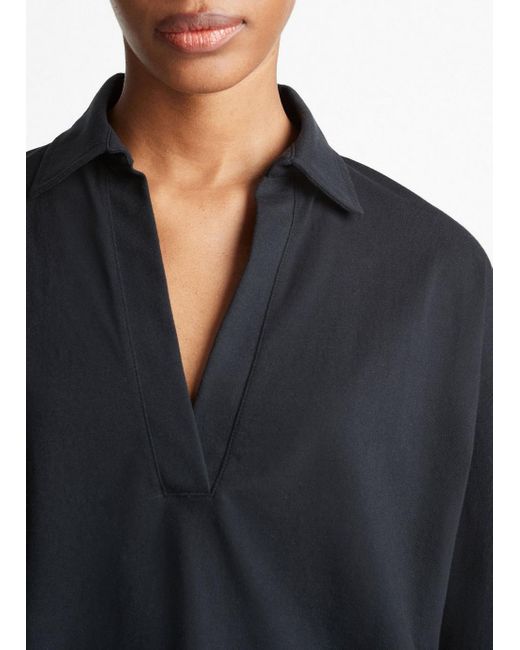Vince Easy Pima Cotton Long-sleeve Polo Shirt, Black, Size S